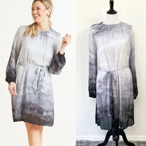 NWT Bella Dahl Gathered Gray Ombre Glacier Print Belted Dress Womens Size S